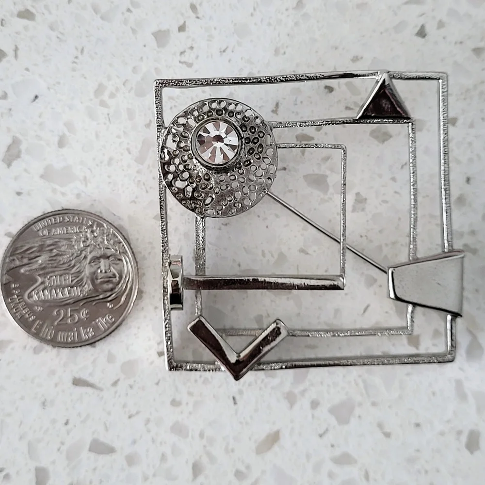 Vintage 80s Modernist Geometric Rhinestone Brooch